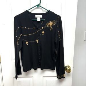 Susan Bristol Sweater Black Embroidered Vintage Cardigan, Beading, Size M